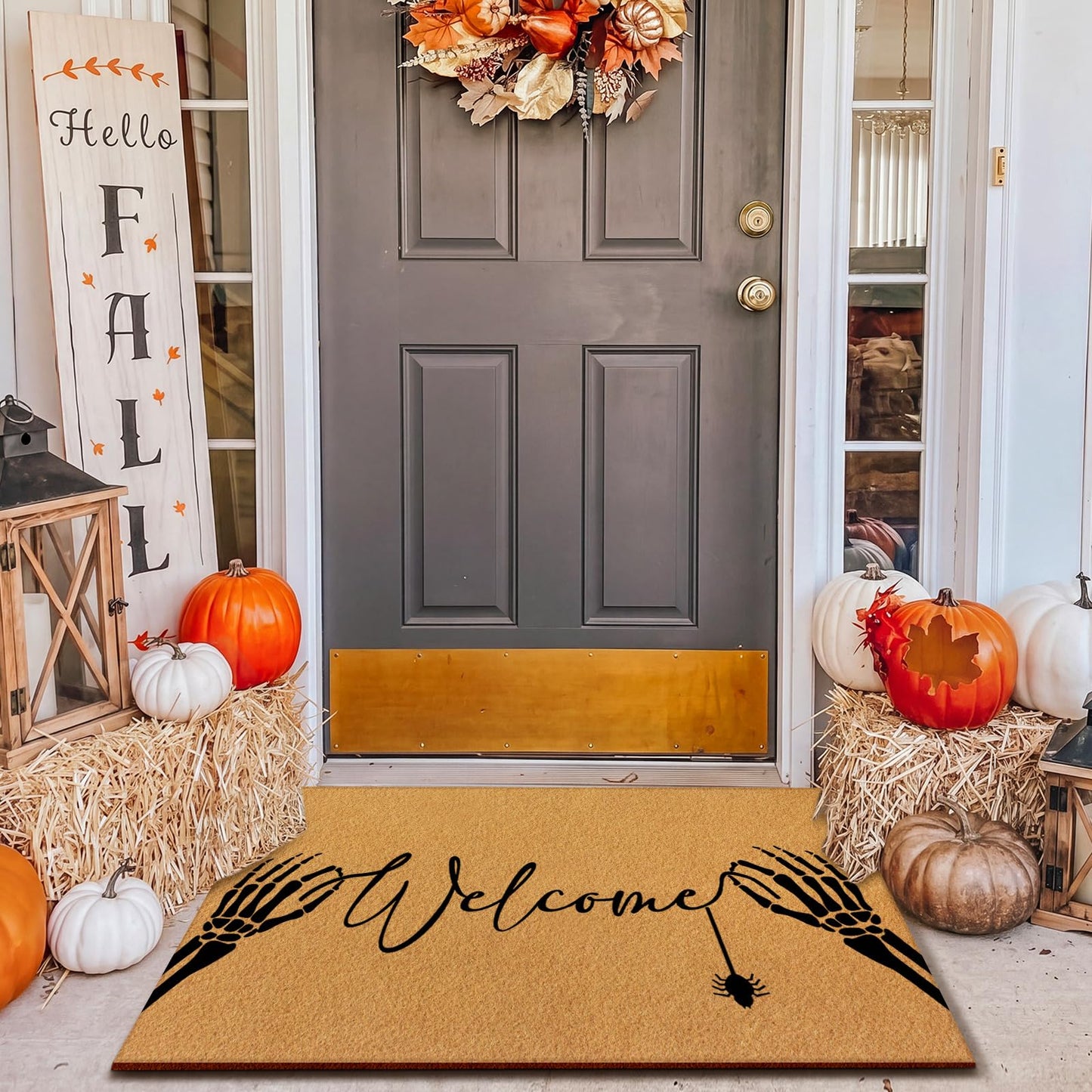 Yookeer 14 Pcs Fall Halloween Stencils for Door Mats, Reusable Pumpkin Ghost Welcome Templates for Autumn Halloween Painting on Doormat Wood Signs Wall Crafts DIY Project