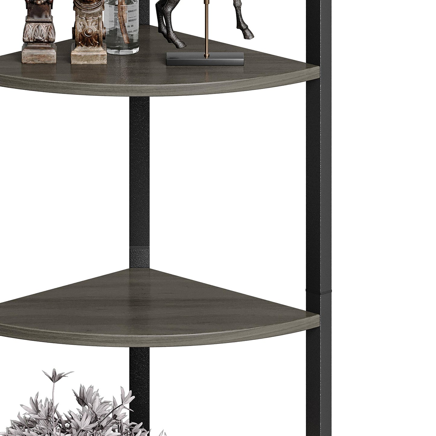 IRCPEN 6 Tier Corner Shelf 63.1" Tall Corner Shelves Stand Ladder Shelf Grey Woodgrain Industrial Standing Bookshelf Organizer Display Rack Bookcase Plant Stand for Living Room Bedroom CS-001GW