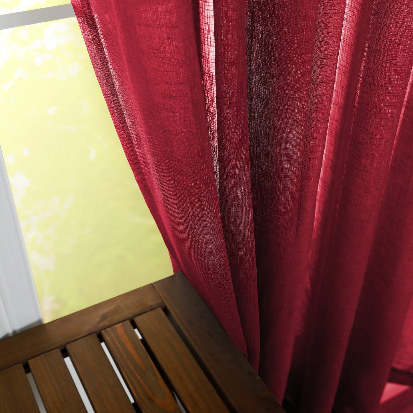 KOUFALL Burgundy Curtains for Bedroom 63 Inch Length 2 Panel Set Linen Textured Sheer Drapes for Living Room 52x63 Inches Long