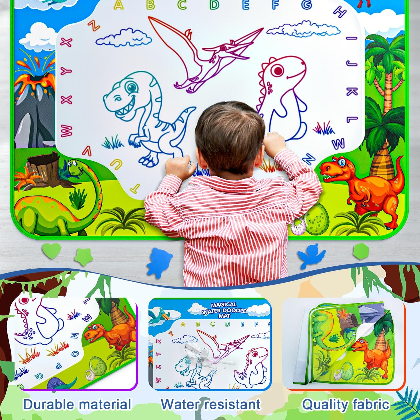 Water Doodle Mat, 40 x 32 Inch Mess Free Drawing Mat, Educational Toy for 3 4 5 6 7 8 Years Old Boys Girls, Neon Color Mat Doodle Board Writing Drawing Toys Holiday Christmas Birthday Gifts