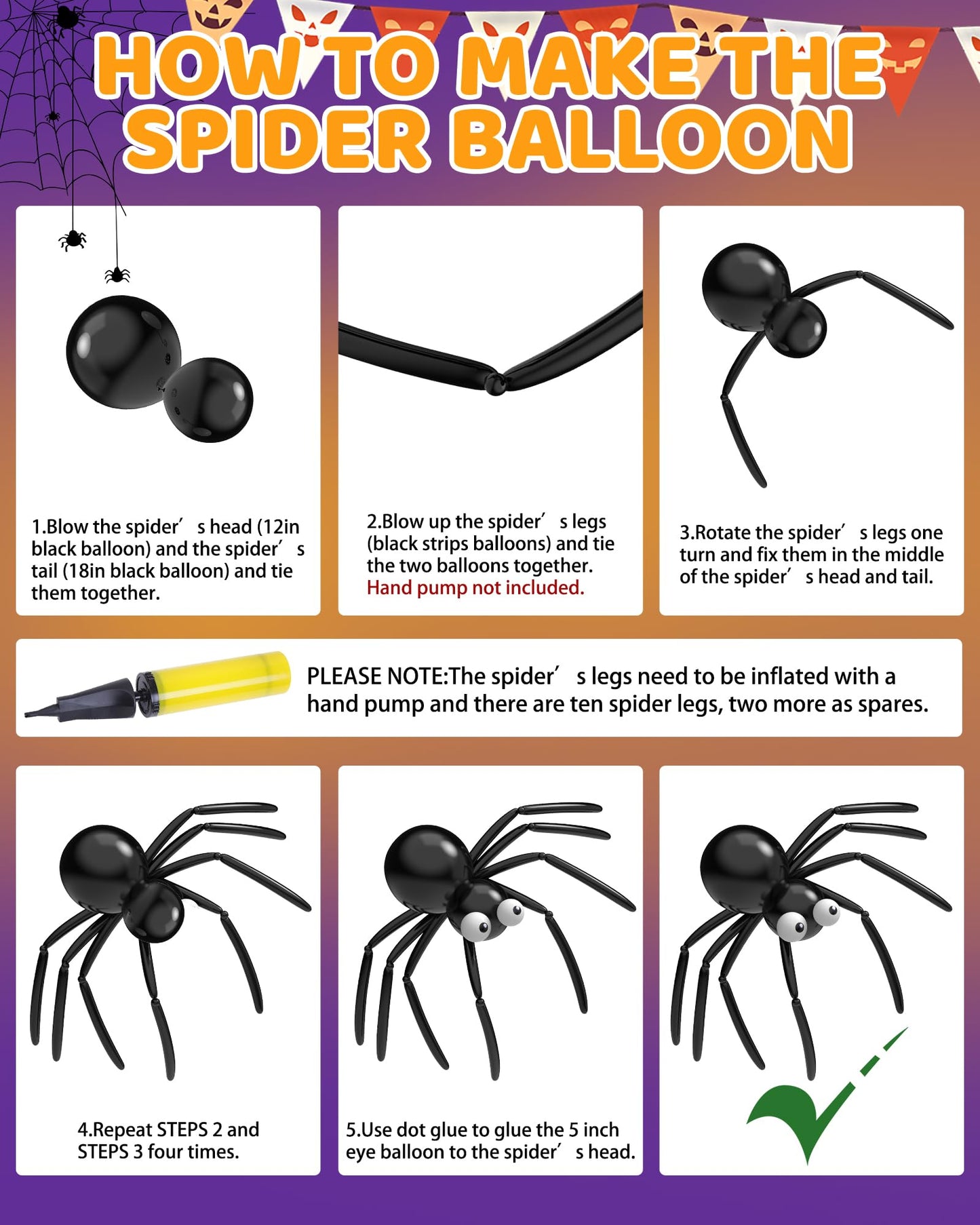 Lutoys 126 Pcs Halloween Balloon Garland Arch Kit, Eye Balloons with Spider Web, Bats, Purple Orange and Black Balloons for Halloween Birthday Supplies Halloween Party Decorations