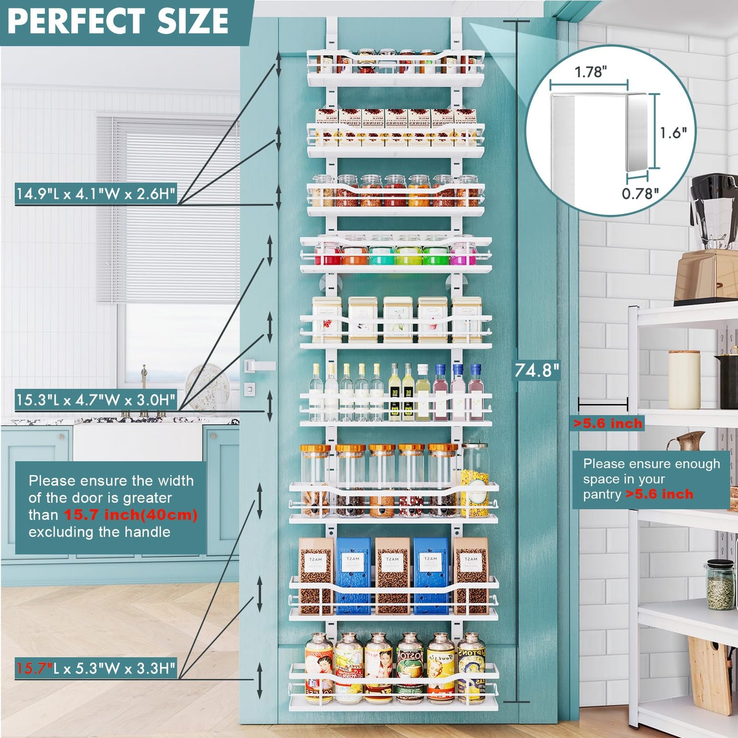 Eastherry Over The Door Pantry Organizer,9-Tier Over The Door Organizer with Adjustable Basket,Metal Hanging Pantry Organizers and Storage for Kitchen, Back of Door Seasoning Rack