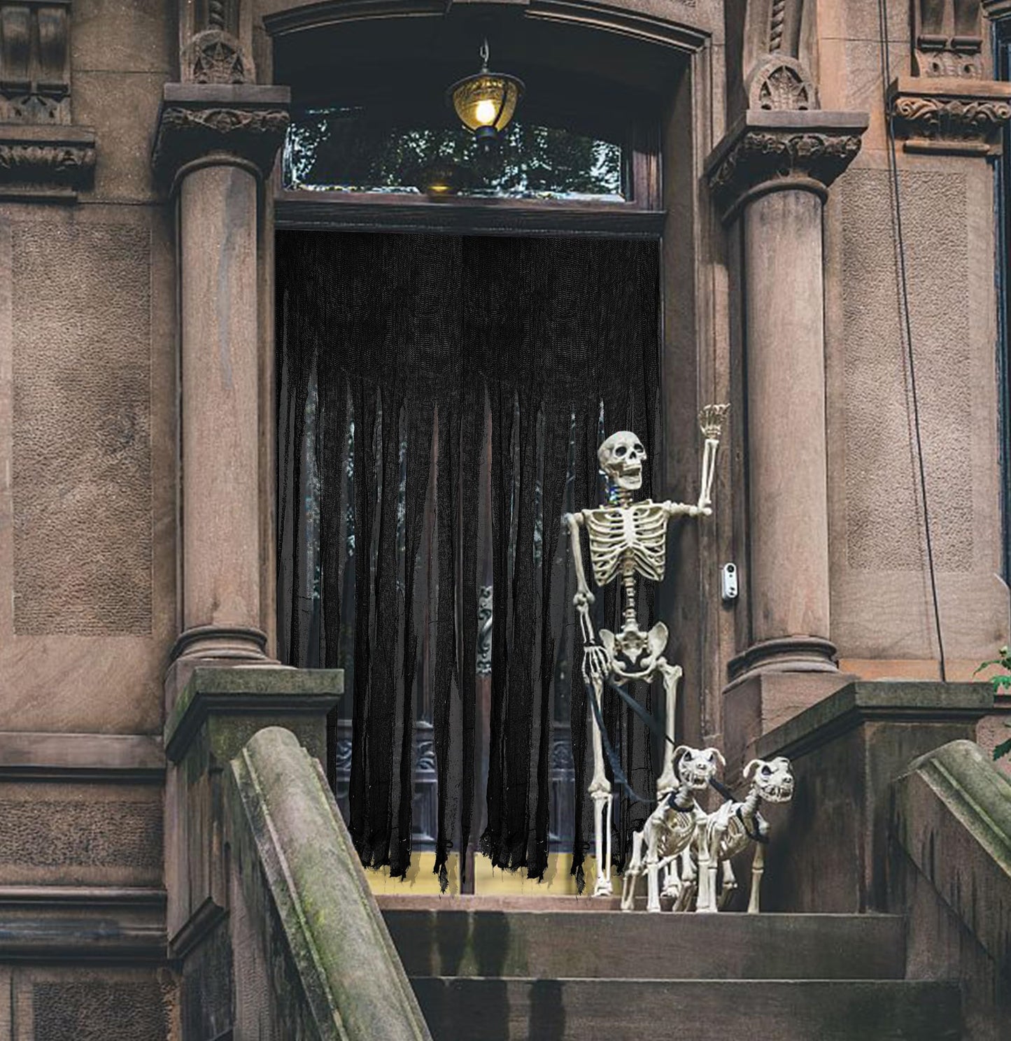 Sfcddtlg 2 Pcs Halloween Black Doorway Curtain- 85 x 59 Inch Extra Large Creepy Door Curtain Decorations- Scary Spooky Cloth for Halloween Party Haunted House Decoration