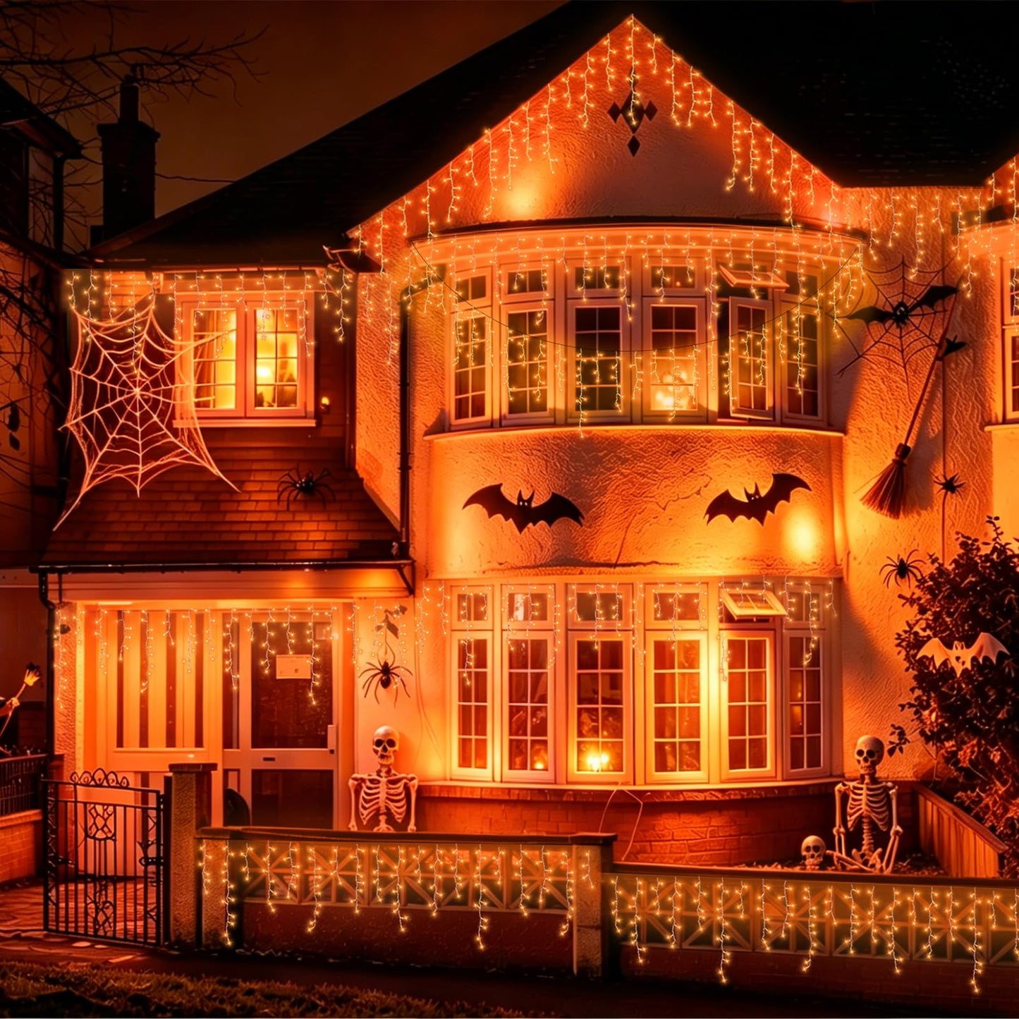 YEGUO 33ft 400 LED Orange Thanksgiving Lights, Connetable Icicle Light Outdoor Waterproof, 8 Modes Christmas Lights Indoor Plug in for Thanksgiving House Patio Fall