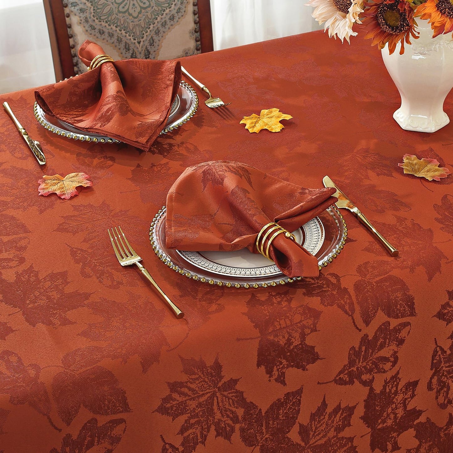 Honellaty Rust Square Napkin, Spillproof & Wrinkle Resistant, Elegant Jacquard Damask Napkin for Dining, Autumn, Harvest, Thanksgiving, 4 Pieces(20x20 Inches)