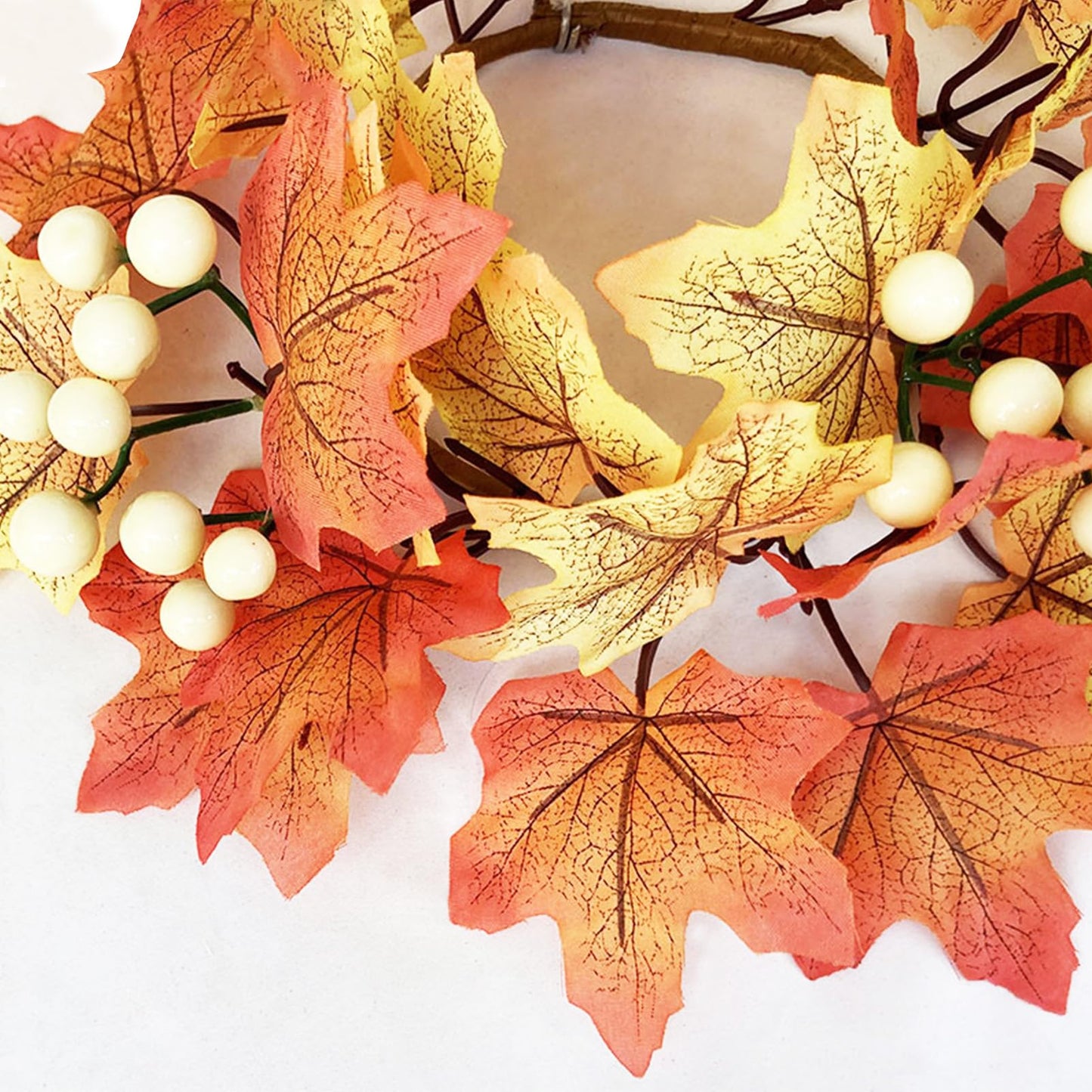 2pcs 9.8" Candle Rings Artificial Flower Wreath Autumn Harvest Maple Leaf with Ginkgo Fall Thanksgiving Table Centerpiece Front Door Harvest Festival Home Decor