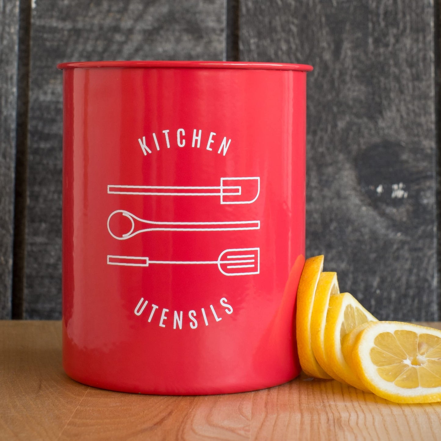 Now Designs Powder-Coated Steel Utensil Crock,Red, 5x6 inches