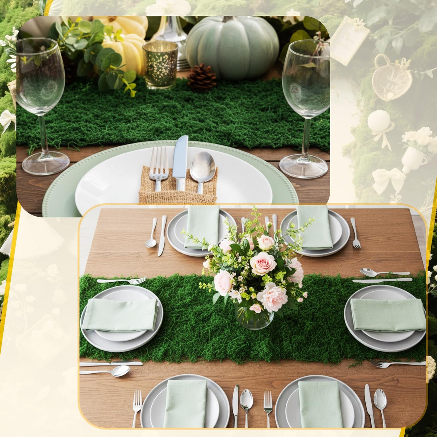 Zeyune 2 Pcs Artificial Moss Table Runner for Wonderland Tea Party Decoration 12 x 71'' Fake Moss Sheet Roll Waterproof for Enchanted Forest Fairy Decor Holiday Garden Wedding Birthday (Dark Green)