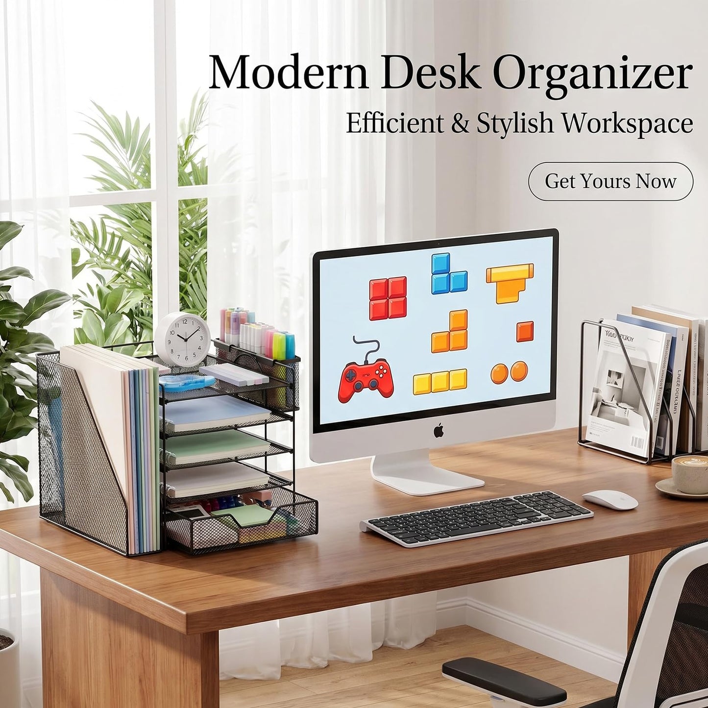 Gugsey Desk Organizers and Accessories, 5-Tier Paper Letter Tray Organizer with File Holder, Drawer & Pen Holder, Office Desk Accessories, Desktop Organizer for Classroom Office Supplies, Black