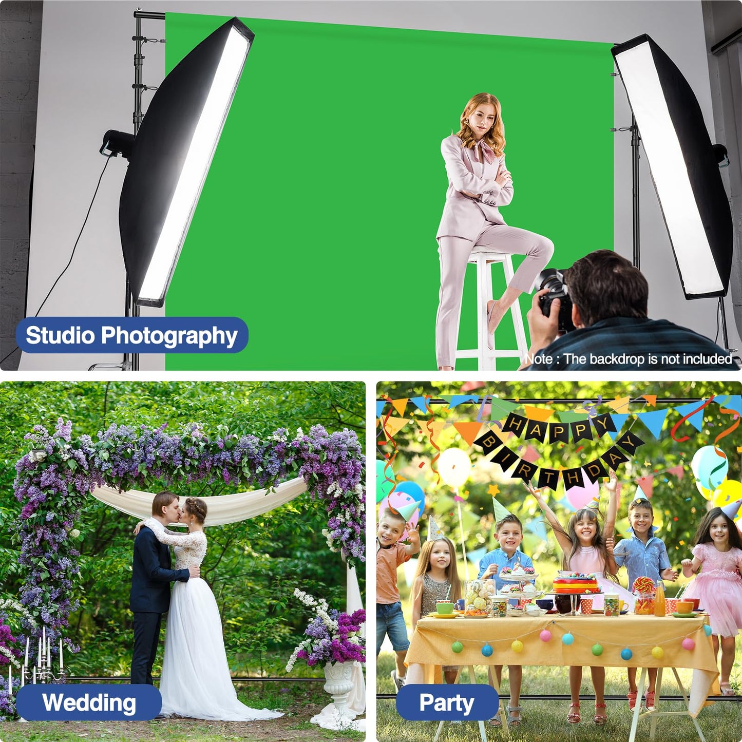 EMART 10x7.7ft Rolling Backdrop Stand with Wheels, Adjustable and Movable Photo Backdrop Banner Stand for Studio Photography, Wedding, Party Decoration, Video Recording, Events Decoration