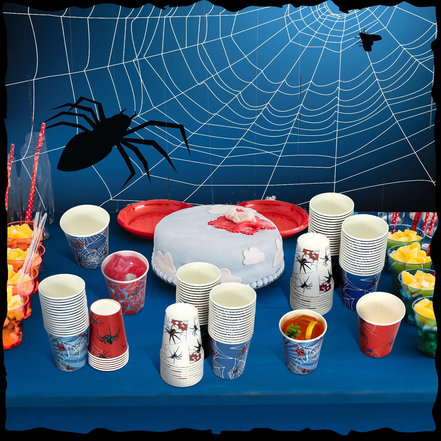 Teenyyou 100 Pcs 9 oz Spider Disposable Paper Cups Spider Party Decorations Red Blue Black Paper Drinking Cups for Hot Cold Wine Coffee Tea Beverage Holiday Birthday Wedding Home Party Supplies