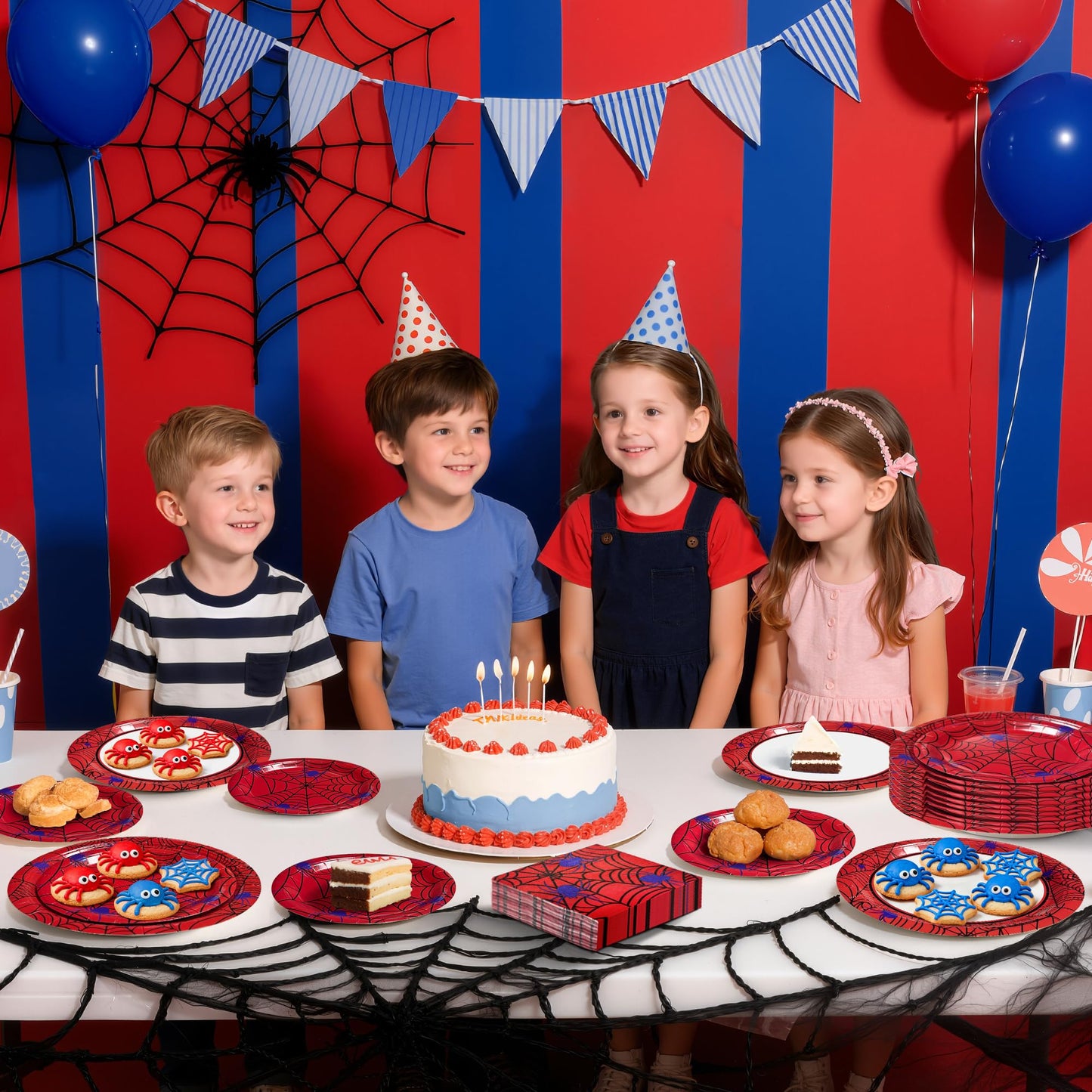 Watch Me Fly 75pcs Spider Party Supplies - Disposable Spider Web Paper Plates & Napkins (25pcs 9" & 7" Plates, 25pcs Napkins) for Birthdays, Halloween, Birthday, and Parties Decoration