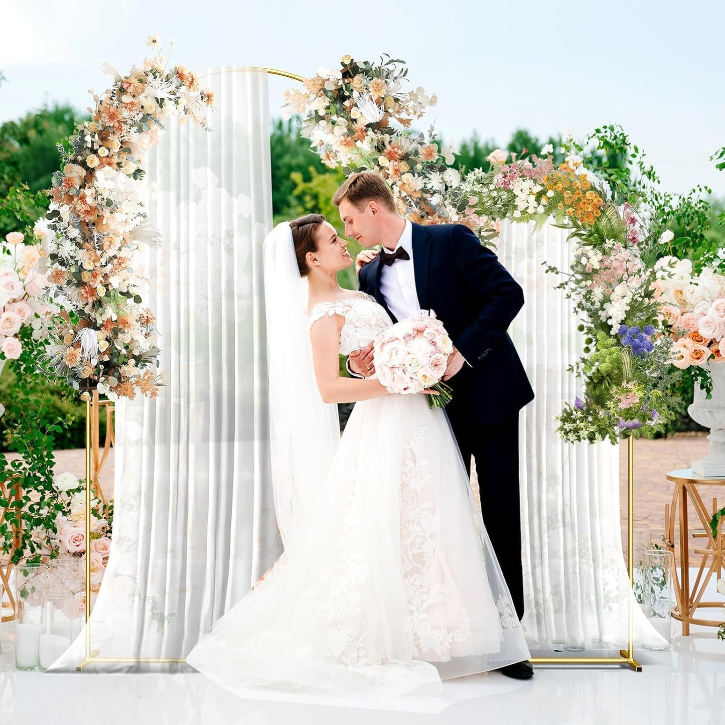 DOYXC Metal Arch Backdrop Stand, 7.2FT+6FT Wedding Arch Frame, Balloon Arch Backdrop Stand Set of 2, Gold Wedding Arch Backdrop Stand for Wedding Birthday Party Baby Shower Graduation Ceremony Decor