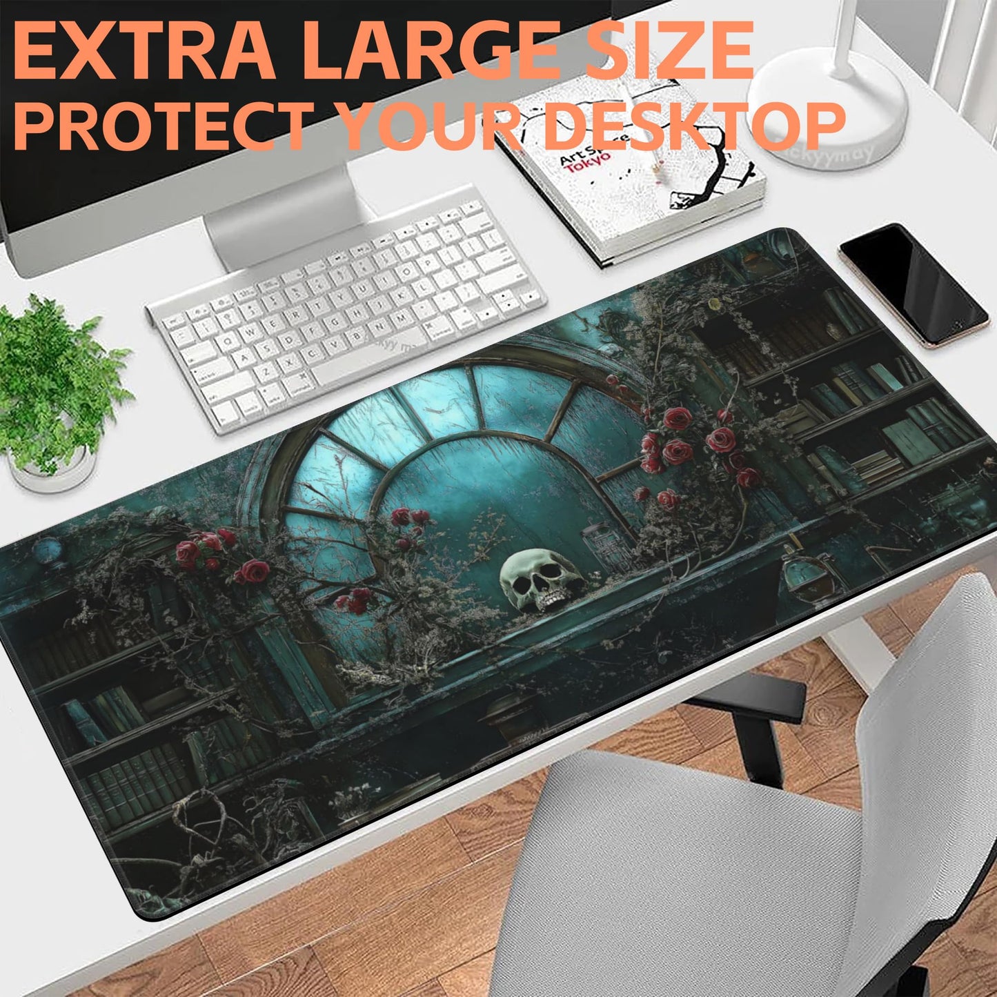 NIYLYNSYN Gothic Art Gaming Mouse Pad,Large Non-Slip Thick Stitched Edge Mouse Mat for Home Office Gaming Keyboard Desk Pad (35.4 x 15.7 Inches)