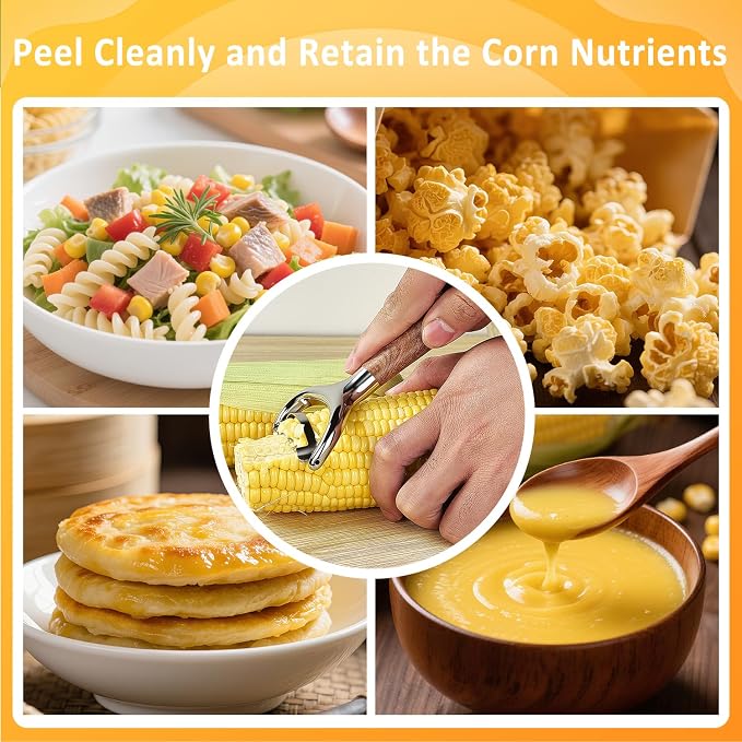 Stainless Steel Corn Peeler, Durable Corn on the Cob Stripper Tool with Solid Wood Good Grip Handle for Salad Polenta Pizza Popcorn Cooking Gifts for Woman Her Mom Birthday (Rosewood)