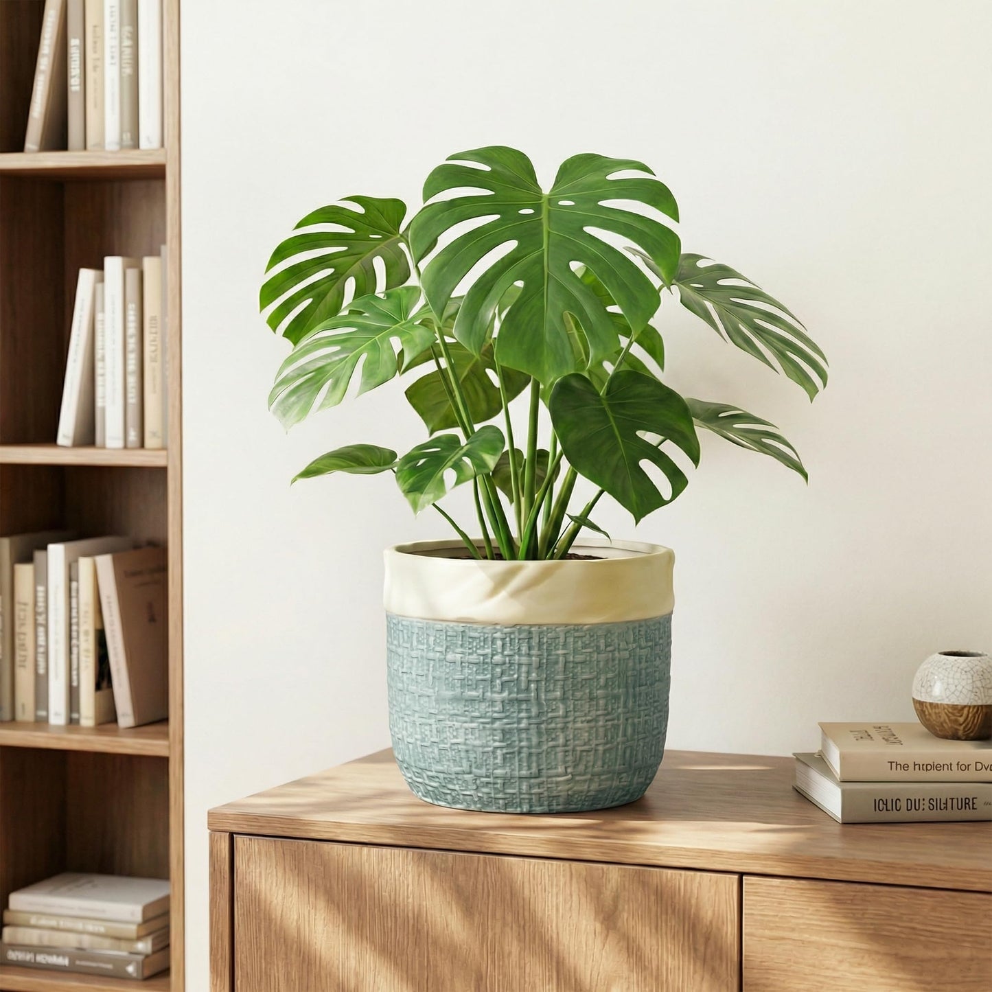 Teagas Ceramic Planter - 8 Inch Plant Pot for Indoor Outdoor Plants, Boho Planters with Drainage Hole and Plug, Round Decorative Flower Pots, Garden Home Office Decor, Plant Lover Gifts, Blue