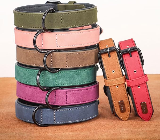 Didog Soft Padded PU Leather Dog Collar, Breathable and Adjustable Dog Collar for Large Dogs, Comfortable for Daily Walk, Dark Green, XL Fit Neck 18-22"(45-71 lbs)