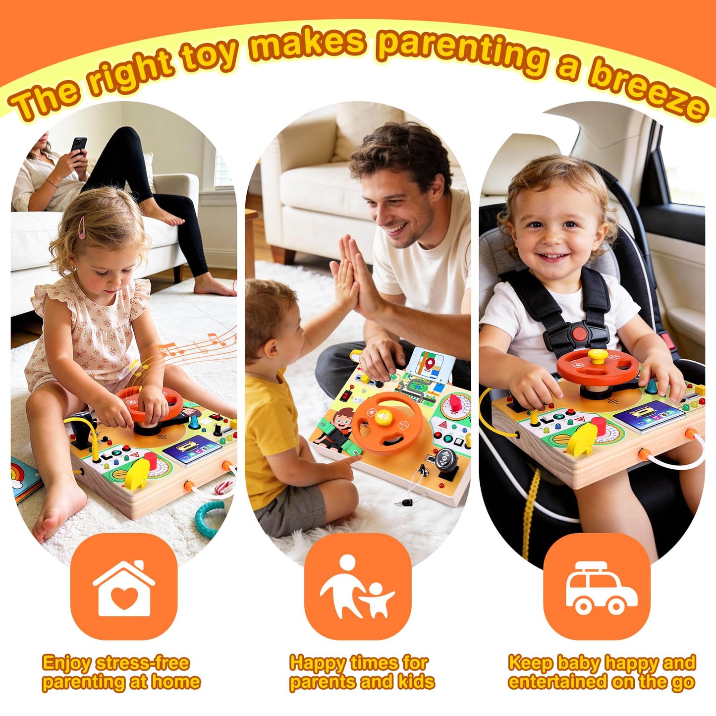 Grarain Busy Board for Toddlers - Montessori Educational Toy for 1-3 Year Old Boys & Girls | Travel-Friendly Sensory Learning Activity | Ideal for Kids with Autism(Busy Board v6)