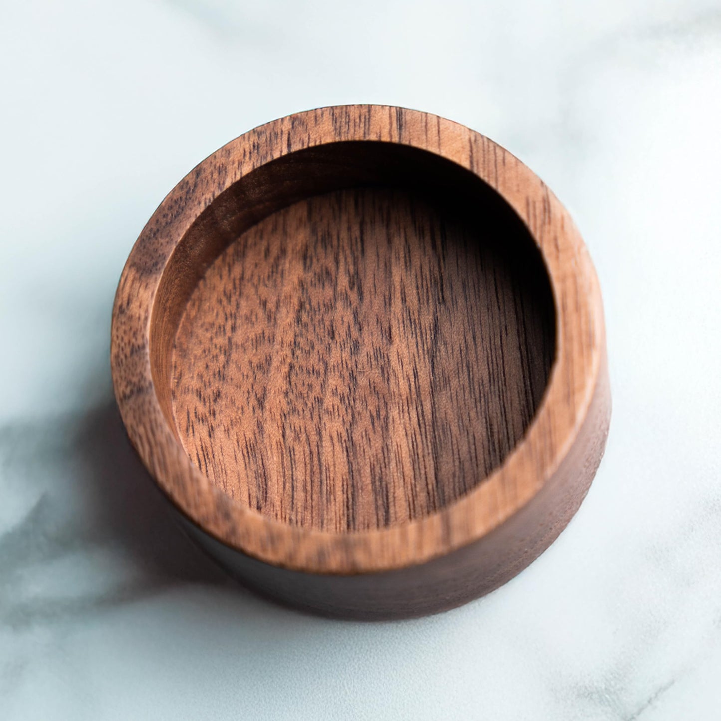 Walnut Wood Ring Tray, Mini Round Hardwood Holder, Micro Jewelry Box Dish