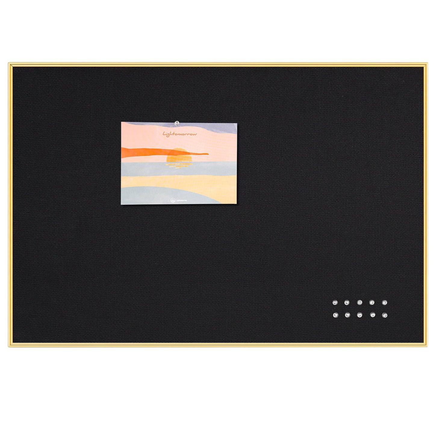 Lightomorrow Bulletin Board 30 x 20 inches, Black Pin Board, Golden Aluminum Framed Fabric Cork Board with 10 Push Pins