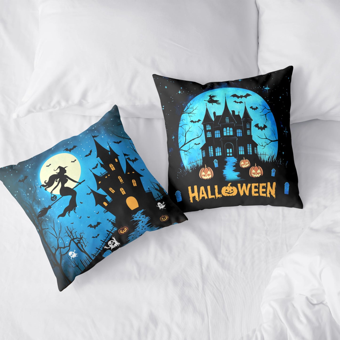 Kwlegh Halloween Pillow Covers 18x18 Set of 2 Witch Castle Throw Pillow Covers Horror Full Moon Night Pillow Case Bat Ghost Pumpkin Cushion Case for Holiday Party Home Decor Couch Sofa