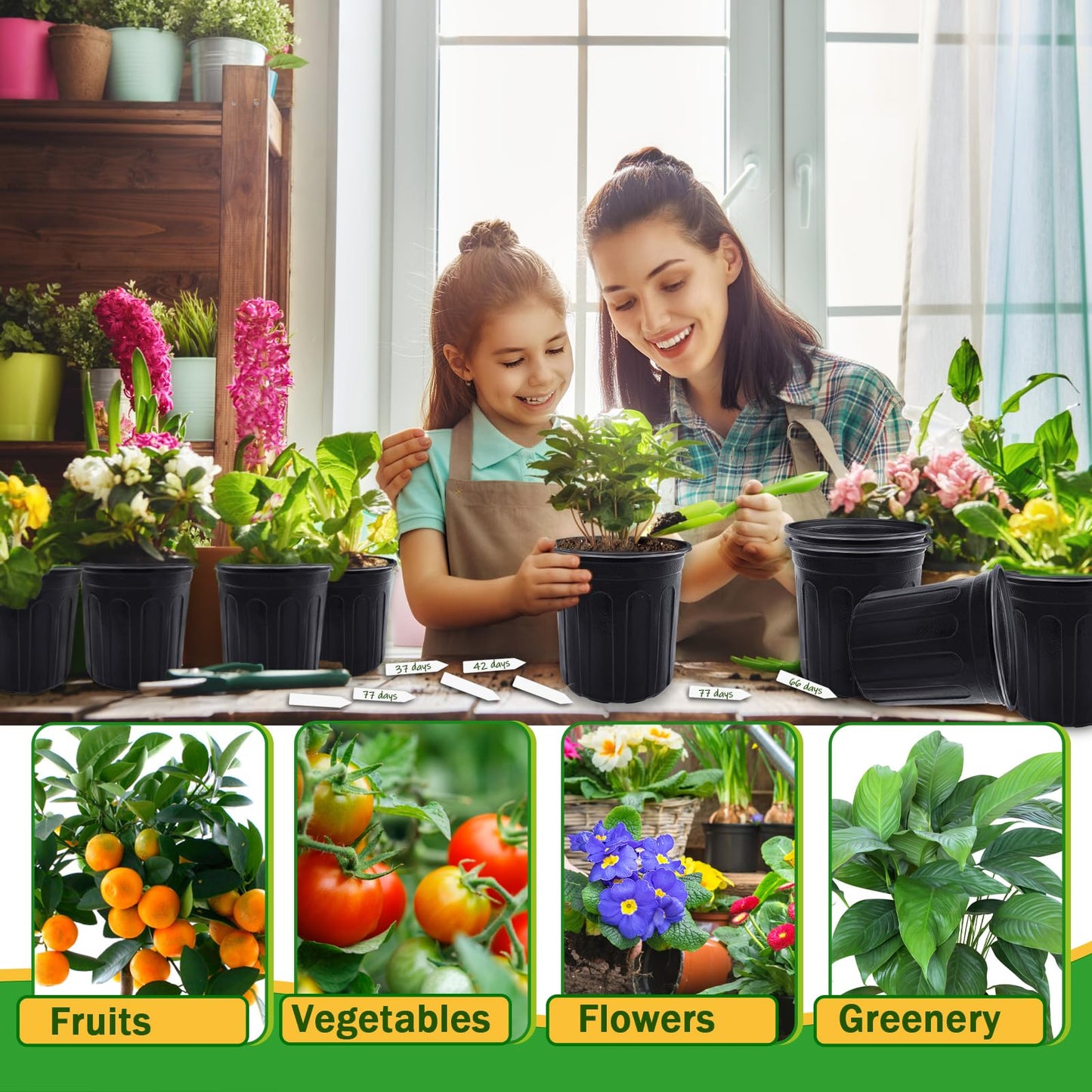 Qyyiguf 60 Pcs 1 Gallon Plant Nursery Pots,Plastic Pots with Drainage Holes,Garden Flower Container Seedling Pot with White Label for Planting,Cuttings,Transplanting,Home Garden(Black)