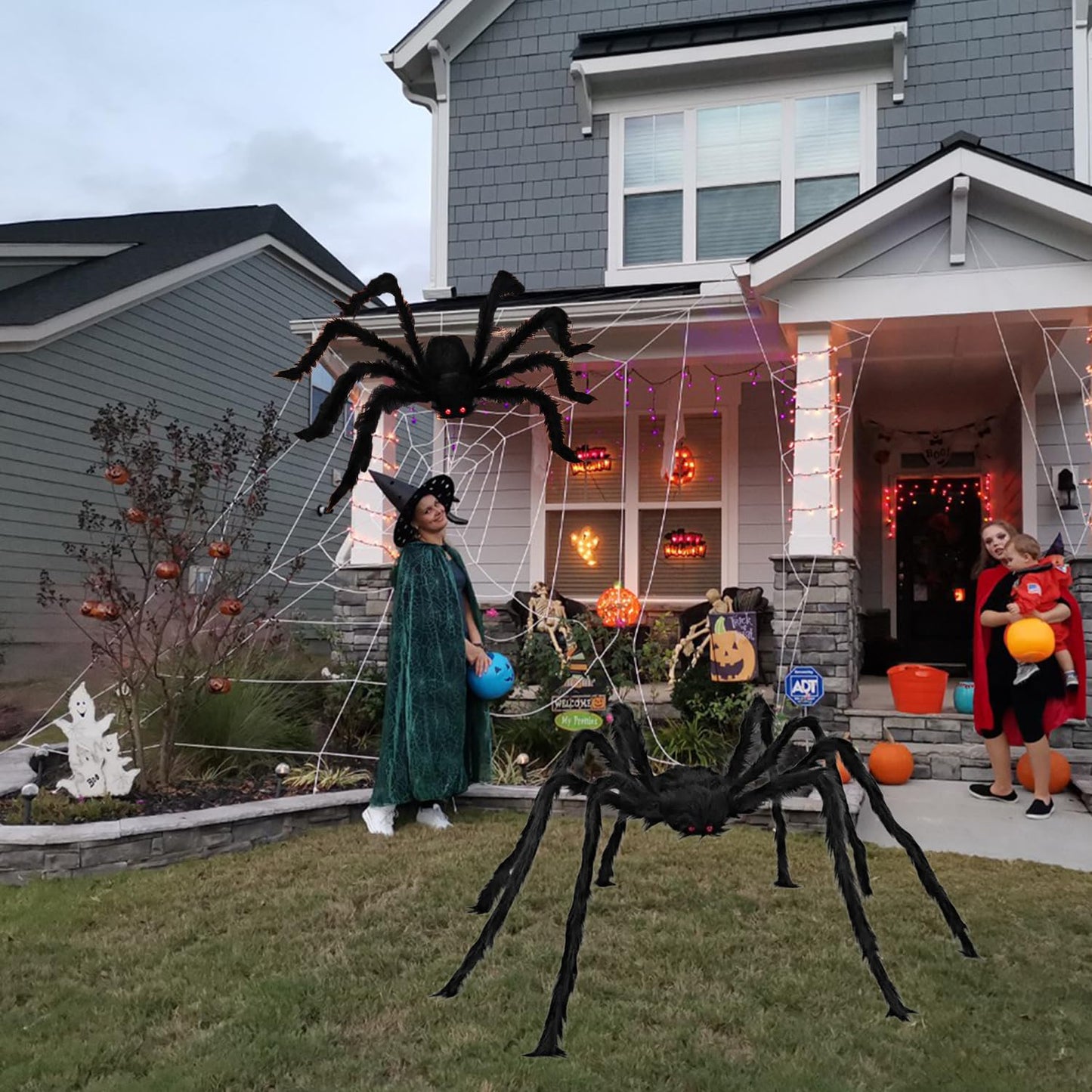 Halloween Decorations Set, 276'' Triangular Huge Spider Web + 59'' Giant Fake Spider and 20Pcs Mini Fake Spiders 40g Fine Cobweb Props for Indoor Outdoor Yard Scary Haunted House Halloween Party Décor