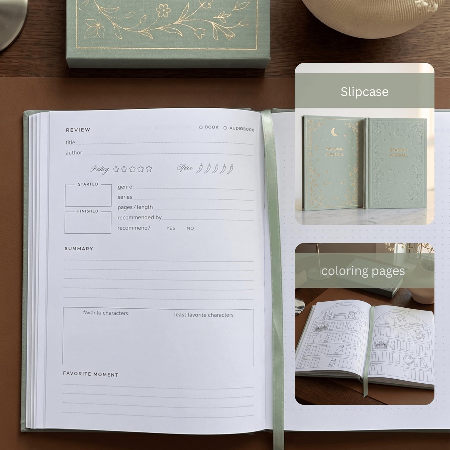 Reading Journal for Book Lovers – Linen Hardcover Book Journal with Slipcase, Reading Log & Review Pages (67 Books), Fantasy Aesthetic Cover, Sticker Sheets Included, Book Tracker Gift for Readers (Sage Green)