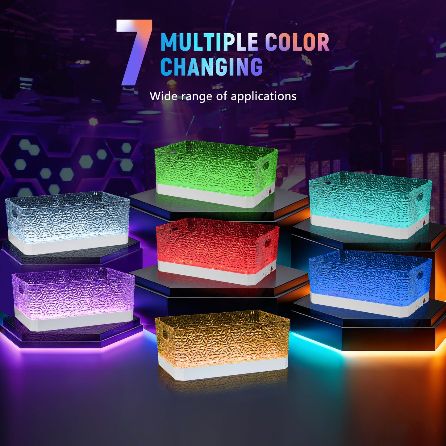 FUNDLEDMI 15L LED Ice Bucket for Parties, Rechargeable 7-Color Changing Light Up Beverage Tub, Clear Acrylic Wine & Champagne Drink Cooler, Leakproof Party Tub for Home Bar & Outdoor Entertaining