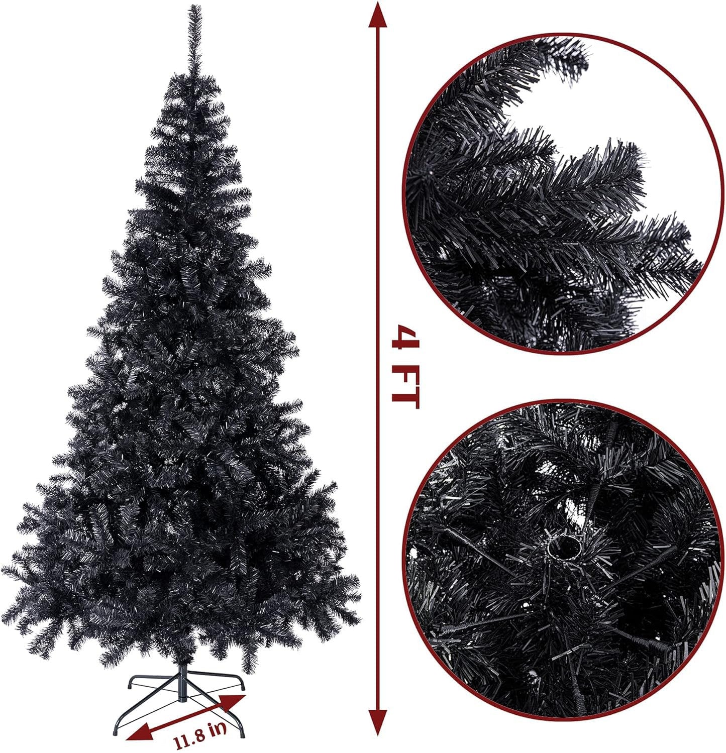 Sunnyglade 4 FT Halloween Black Premium Artificial Christmas Tree 400 Tips Easy to Assemble with Christmas Tree Stand (4 ft)