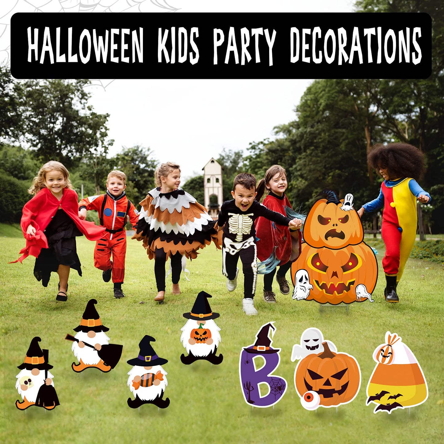 8PCS Halloween Decorations Outdoor Yard Signs with Stakes Large Pumpkin Lawn Garden Outside Backyard Decoration Corrugate Cute Gnome Ghost Boo Halloween Indoor Party Supplies Prop Decor