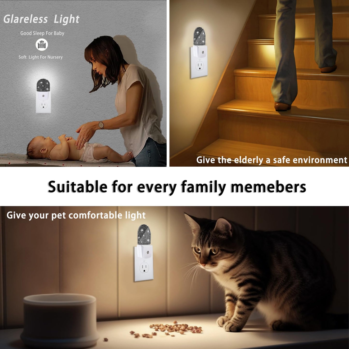 Axxitude Spiders Webs Night Lights Plug into Wall for Girls Boys Room,Night Light LED Lamp Dusk to Dawn Sensor Round Lamp for Bedroom Bathroom Hallway Home Wall Decor Nightlight