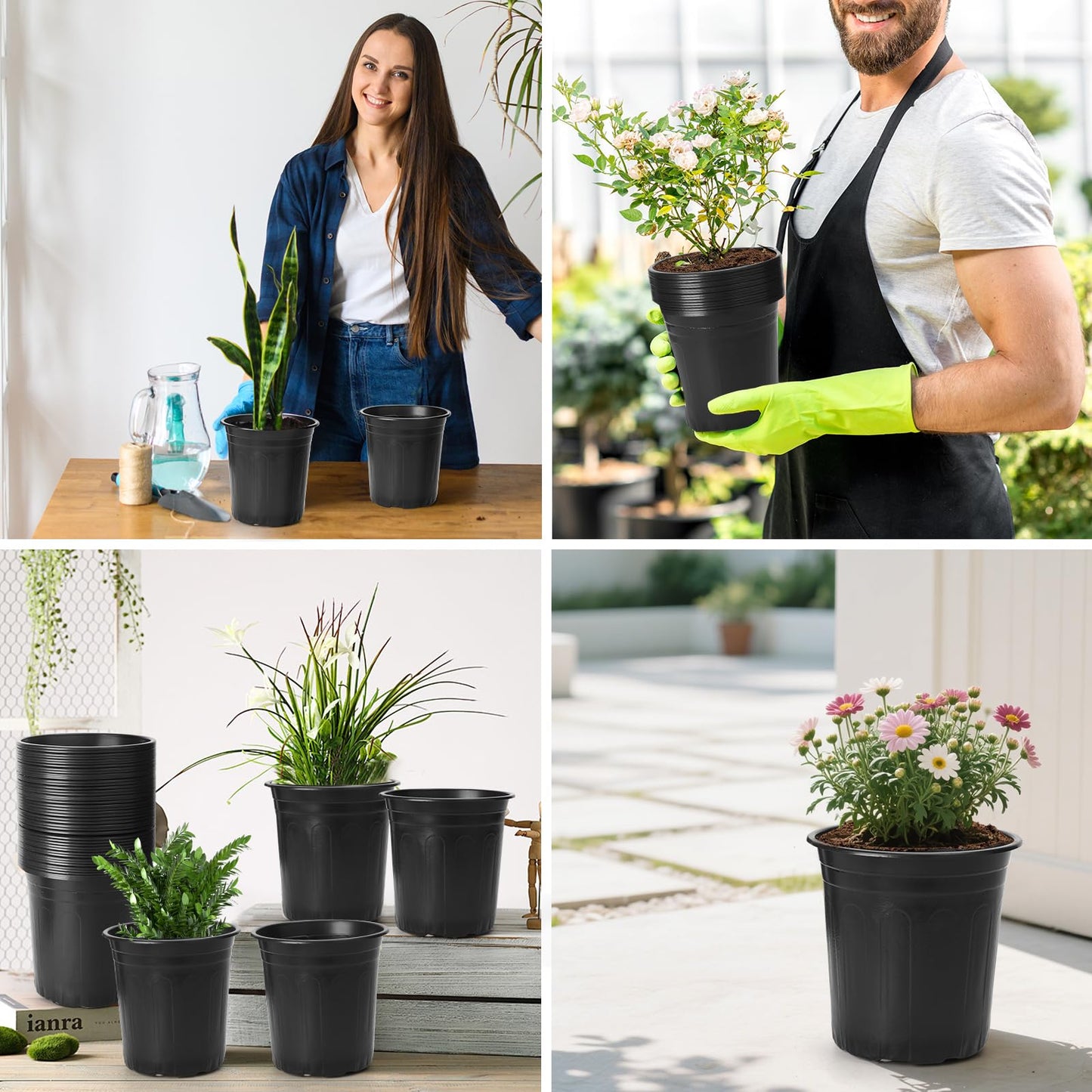 30Pack 2 Gallon Plant Nursery Pots, Thickened Soft Plastic Seedling Starter Pots, Plastic Plant Container with Drainage Hole for Indoor Outdoor Flower Seed,Succulents,Cuttings,Transplanting - Black