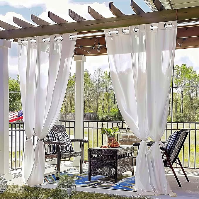 Zeerobee Curtain Rods for Windows 48 to 84, 1 Inch Industrial Wrap Around White Curtain Rod, Indoor/Outdoor Room Divider Adjustable Drapery Pole, 48"-86"