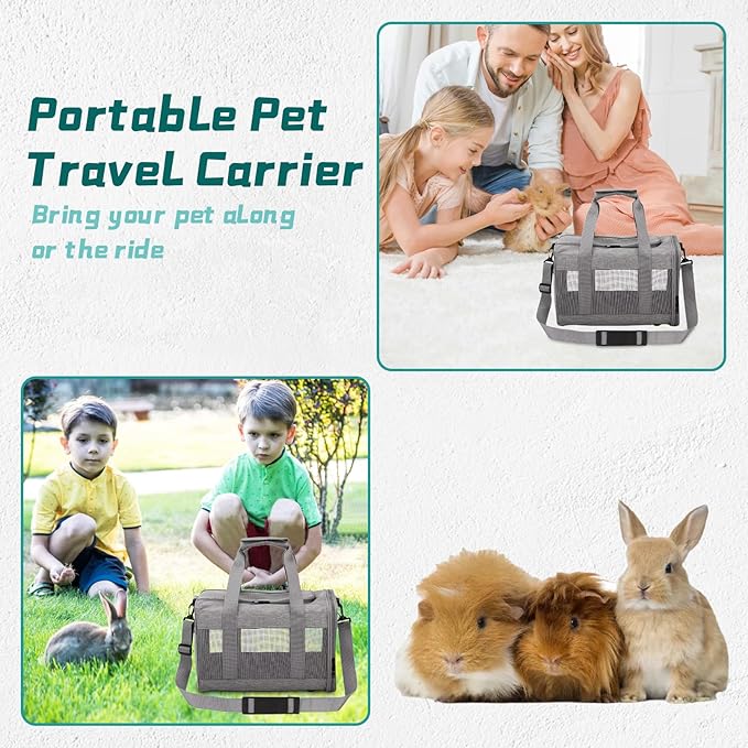 PINVNBY Small Pet Carrier, Guinea Pig Carrier, Bunny Carrier for Travel Camping Outdoor, Breathable Pet Portable Hand Bag for Hamster Rabbit Guinea Pig(Gray)