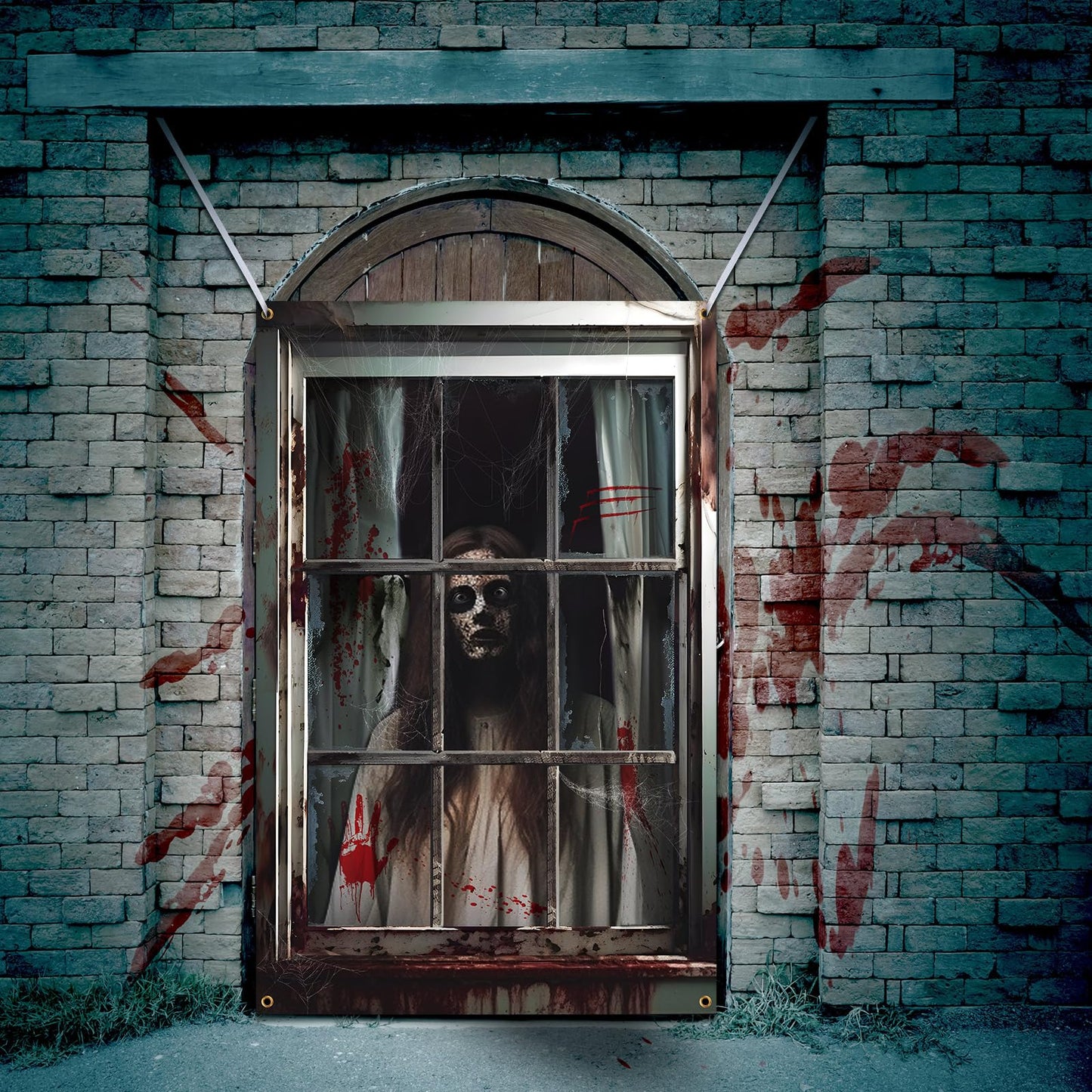 Newwiee 2 Pcs Scary Halloween Curtain Window Silhouette Cover Decoration Theme Poster for Indoor Outdoor Party Wall Door(Blood Ghost)