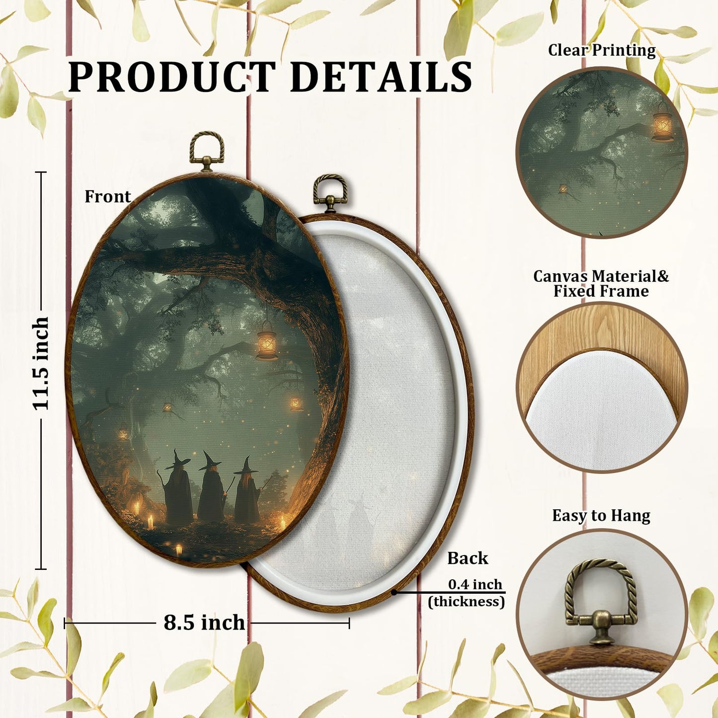 JQF Dark Academia Fantasy Forest Witchy Oval Wall Decor, Gothic Oval Canvas Wall Art, Whimsical Magical Forest Witchy Framed Prints Hanging Decor for Home Bedroom Living Room, 8.5x11.5 Inch