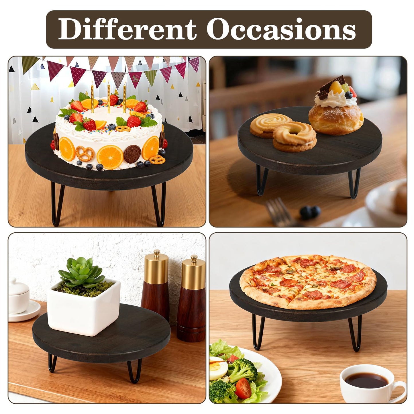 jubilander 3 Pcs Buffet Risers, Wood Round Food Riser Dessert Table Display Stand Set for Party Wood Cupcake Stands Nesting Table for Home Decor (Walnut)