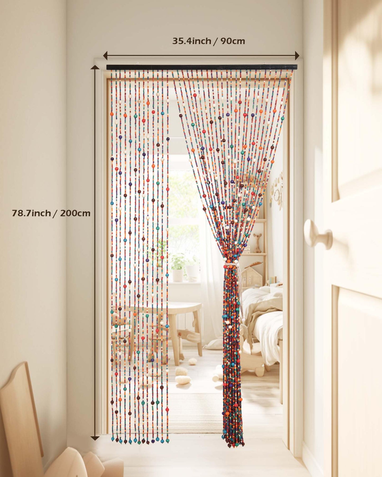 Ezcasch 38 Strands Beaded Curtain Bamboo Curtain for Doorways Multi-Scenario Application Purely Handmade Beaded Curtains as Insect Screen for Bedroom or Balcony 35.4" x 78.7", Rainbow