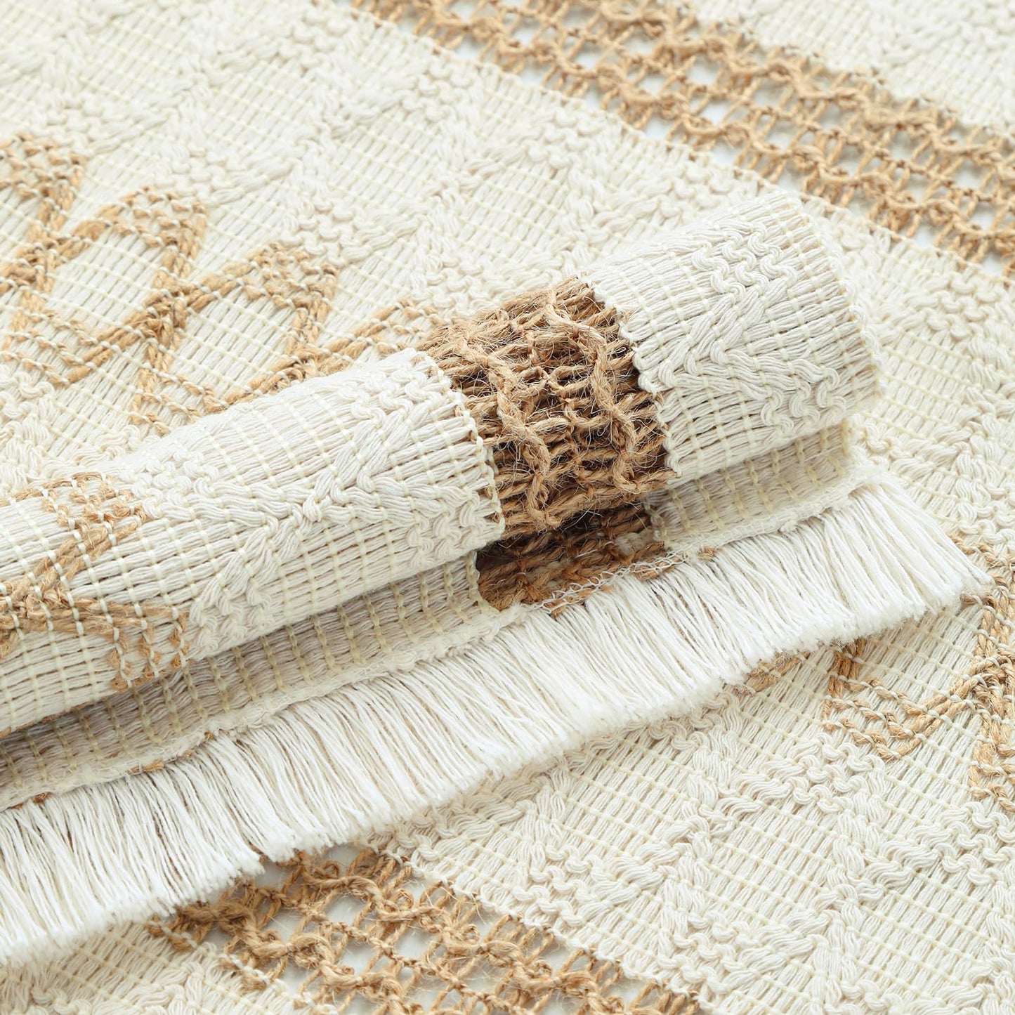 YANGQIHOME Boho Placemats Set of 4, Farmhouse Rustic Woven Placemats for Dining Table Decor, Handmade Braided Place Mats in Natural Cotton Jute and Water Straw for Kitchen Table