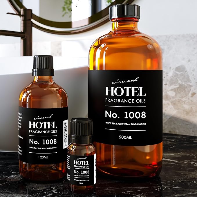 AirScent Hotel Diffuser Oil No. 1008 - White Tea Aloe Sandalwood - 120 mL | Hotel Scent Dupe - Premium Fragrance Oil for Ultrasonic and Waterless Diffusers & Crafting - 4 fl oz Dropper Bottle