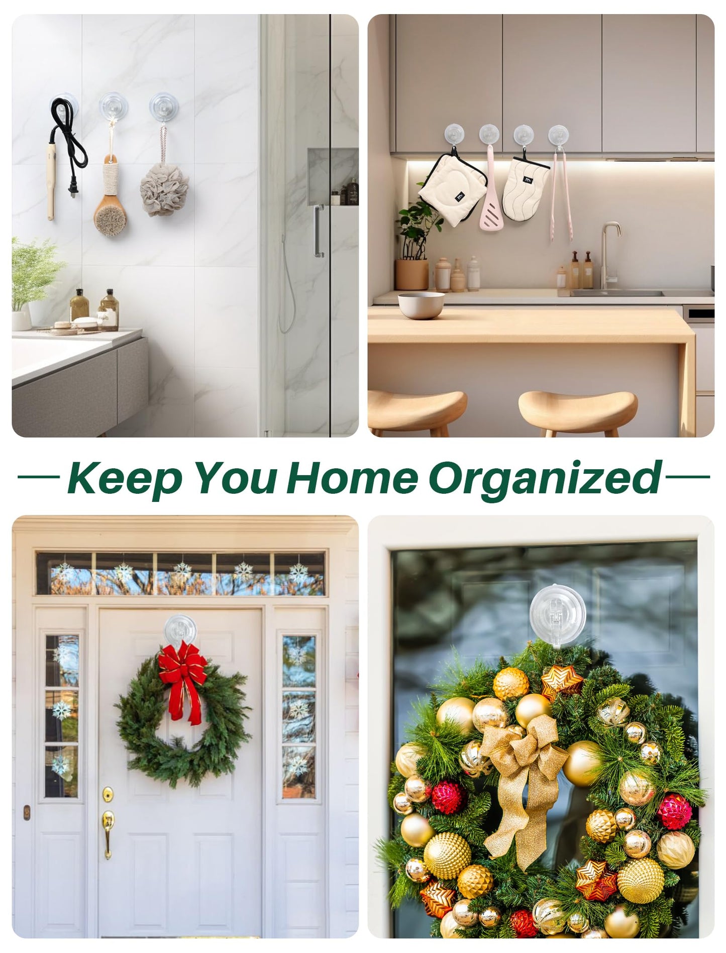 AENTGIU 10 Pack Clear Suction Cup Wreath Hanger, Heavy Duty Shower Suction Cup Hooks with Adhesive Suction Tab, Removable Strong Front Door Hooks for Hanging Wreath Ideal for Glass, Windows, Doors