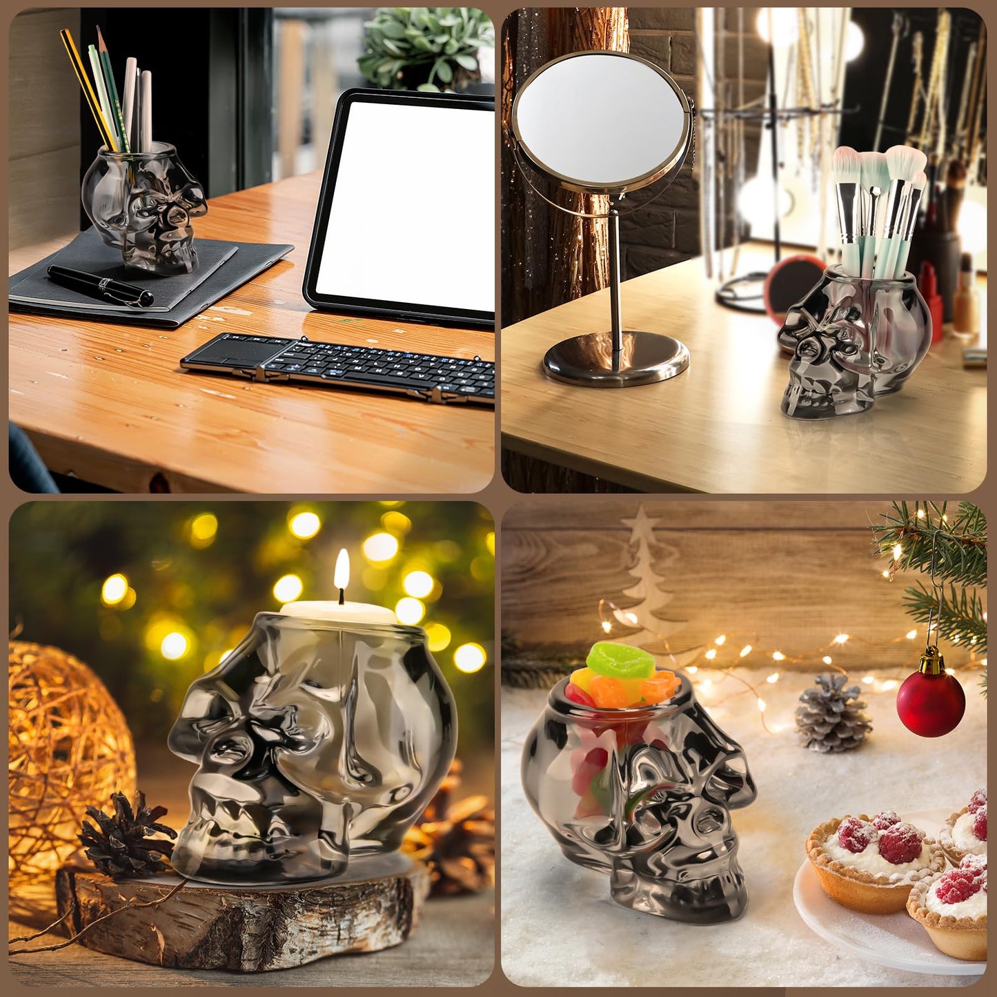 Skull Halloween Decor, Skull Candle Holder, Tea Light Holders for Home Decoration, Halloween Skeleton Tabletop Decor, Black