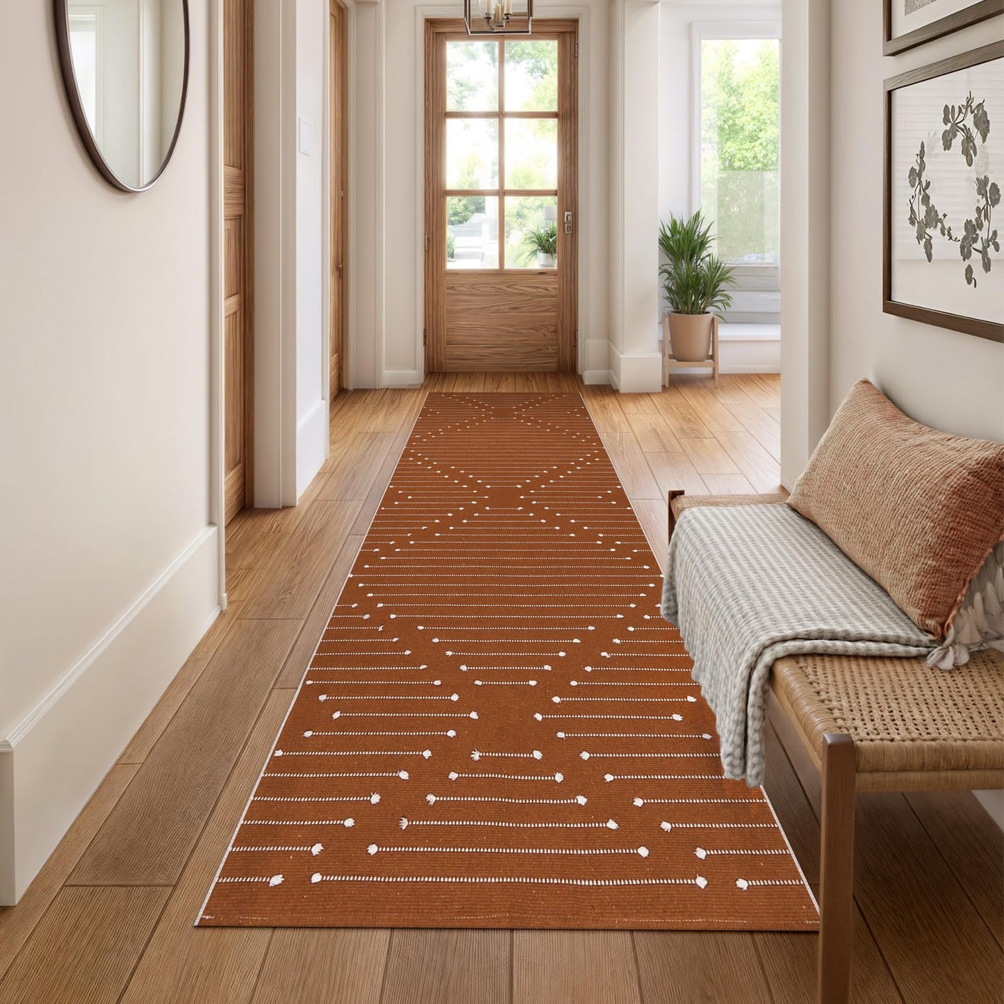 LIVEBOX Burnt Orange Runner Rug- 2x8 Runners for Hallway Kitchen, Cotton Blend Long Entryway Area Rugs, Boho Washable Long Mat Fall Halloween Decor Rugs