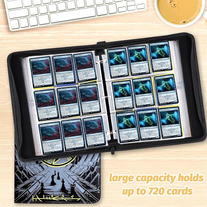 9 Pocket Card Binder, 720 Double Sided Pocket Trading Card Binder, Premium PU Card Collector Album,Card Folder for MTG/YGO/PTCG/Game Cards(Yellow)