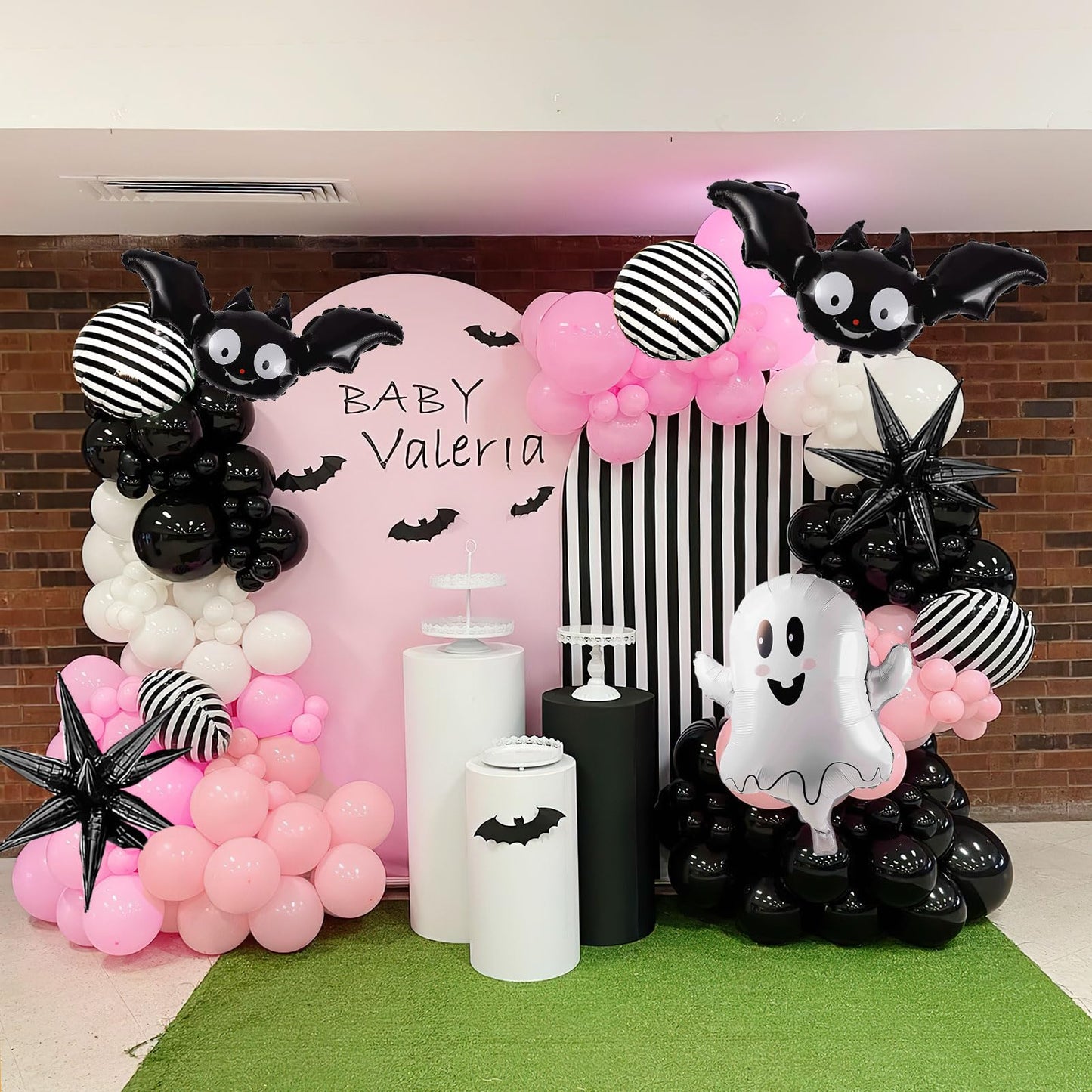 Summerween decorations with Pink black orange balloon garland arch kit bat ghost mylar foil balloons for girl baby shower happy boo day spooky one 1st birthday Halloween Trunk or Treat Car Decorations