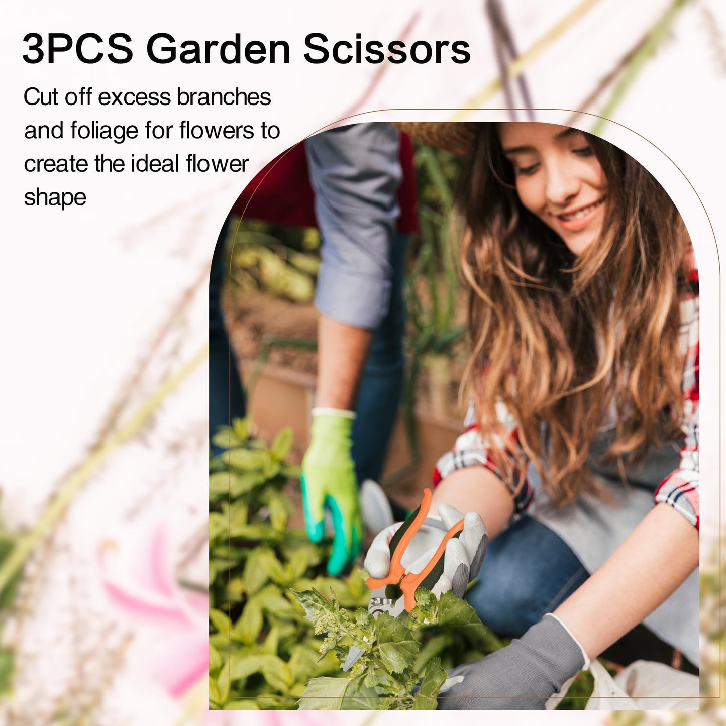 Pruning Shears Gardening Scissors Tools: 3pcs Outdoors&Indoor Garden Clippers, Rose Snips, Plant Clippers, Wood Pruner, Gardener Work Accessories for Flower Arrangement, Yard Landscaping (Orange)
