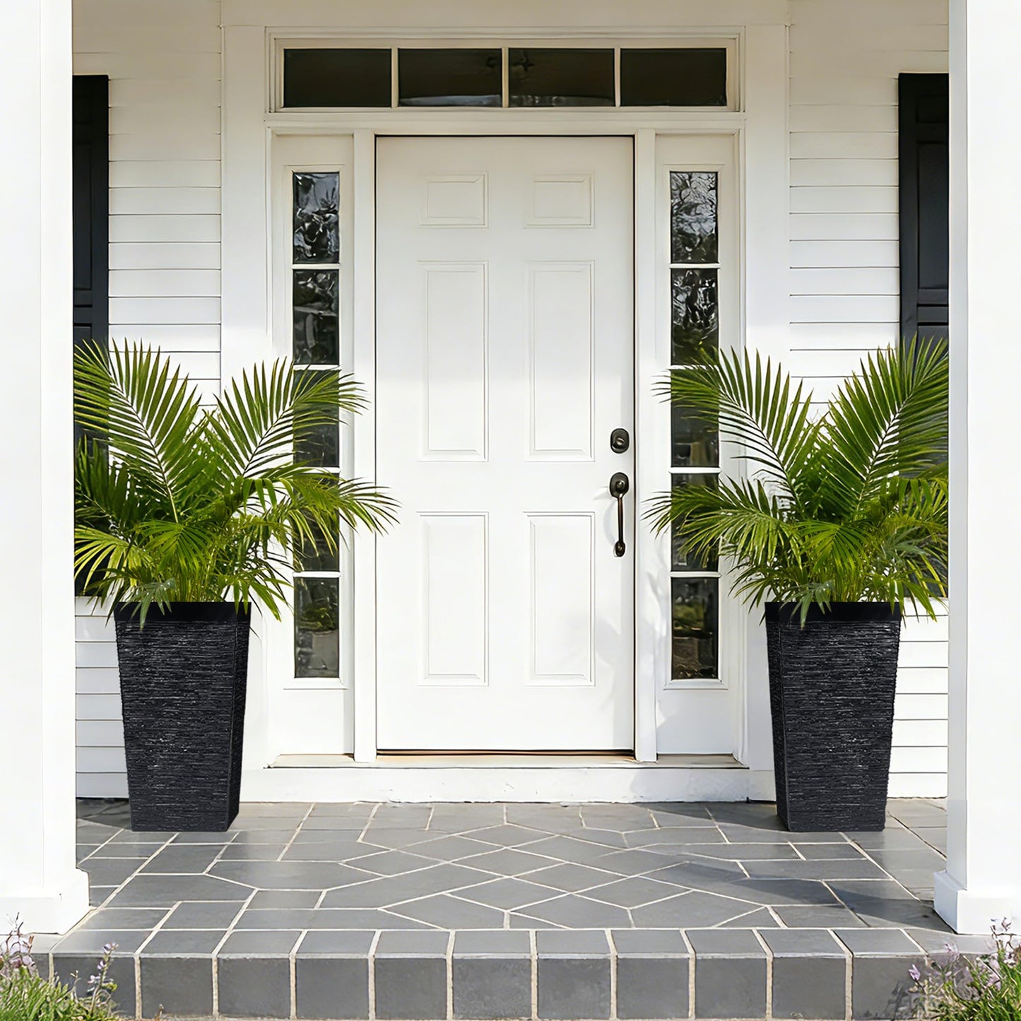 Garvee 22.5" Tall Planters, 3 pcs Outdoor&Indoor Black Planter Pots, High Front Porch Planter Pots with Drainage Holes, Black