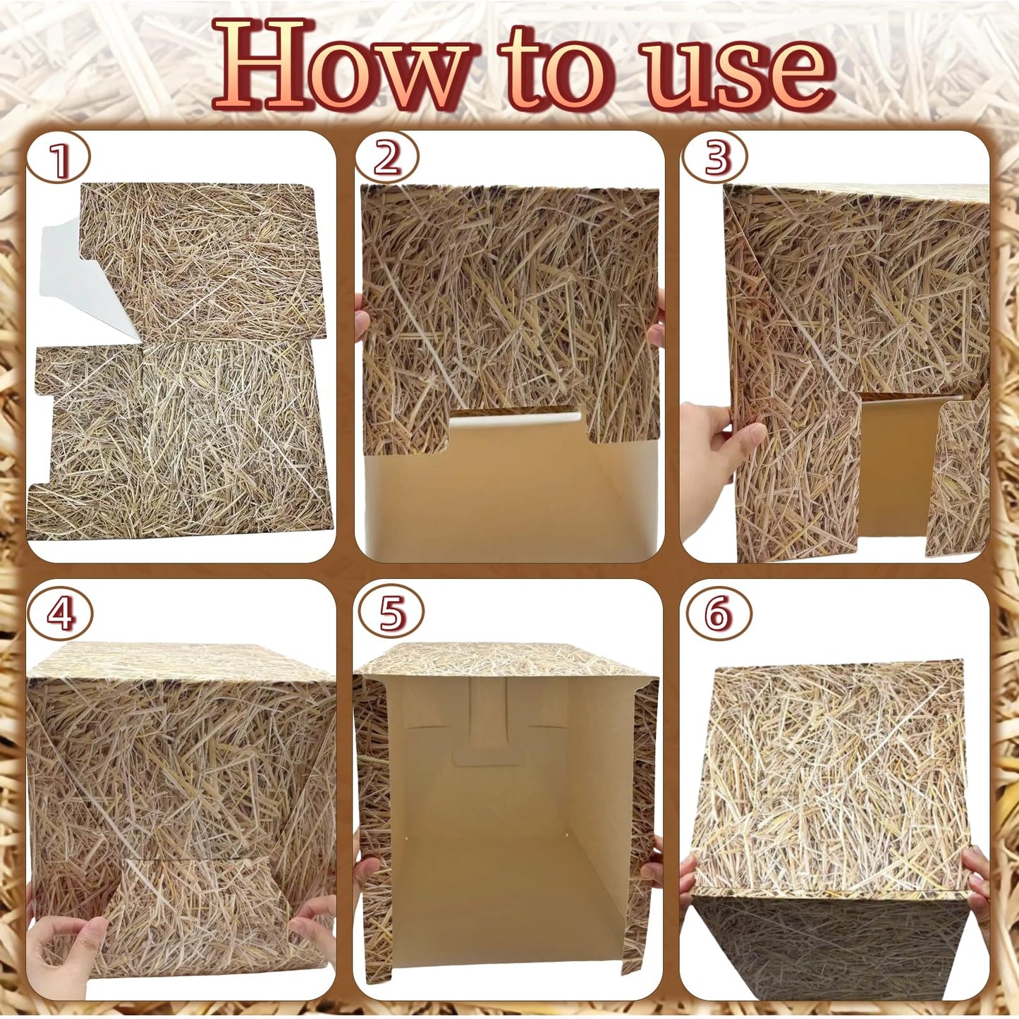 Zeivvnef 7 Pcs Hay Bales Cardboard Boxes Set Western Cowboy Party Decorations - Pirate Party Decorations, Western Wooden Grain Boxes, Fake Hay Photo Booth Props Straw Boxes for Fall Harvest Halloween