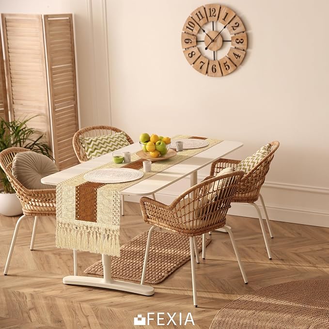 FEXIA Table Runner 90 Inch Thanksgiving Decor with Tassels for Boho Macrame Farmhouse Style, Party Wedding Bridal Shower Decor, Brown (12x90 Inches)